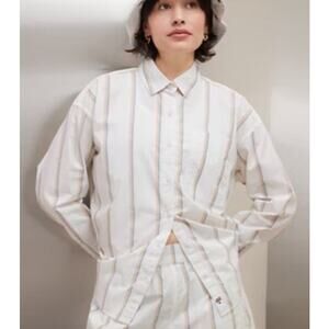 American Eagle Womens Pride Perfect Button Up Shirt Small Rainbow Stripe Preppy